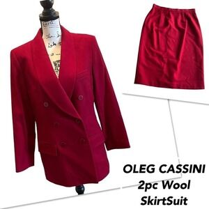 Oleg Cassini Wool 2pc Skirt Suit Blazer Jacket Ruby Red Size 12 Vintage Rare NWT